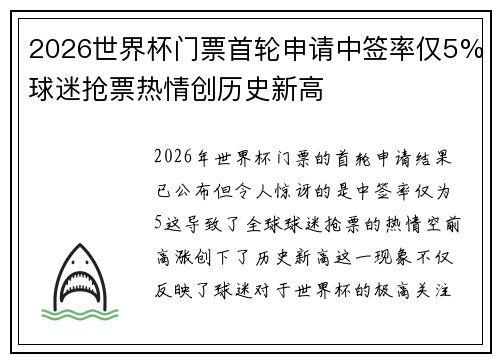 2026世界杯门票首轮申请中签率仅5%球迷抢票热情创历史新高
