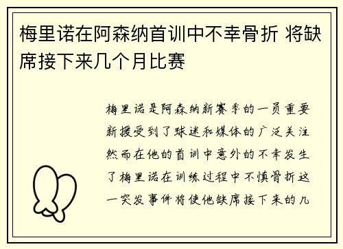 梅里诺在阿森纳首训中不幸骨折 将缺席接下来几个月比赛